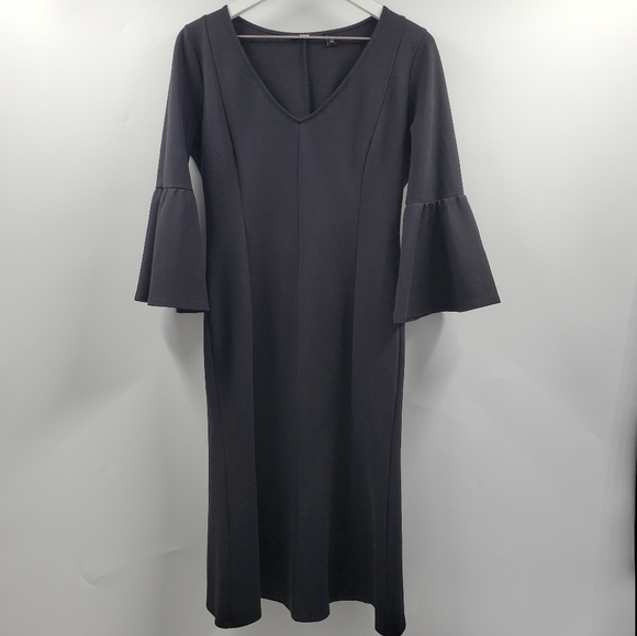 Betabrand Revamped Little Black Dress Long Bell Sleeves V-Neck Boho Goth - Picture 1 of 8